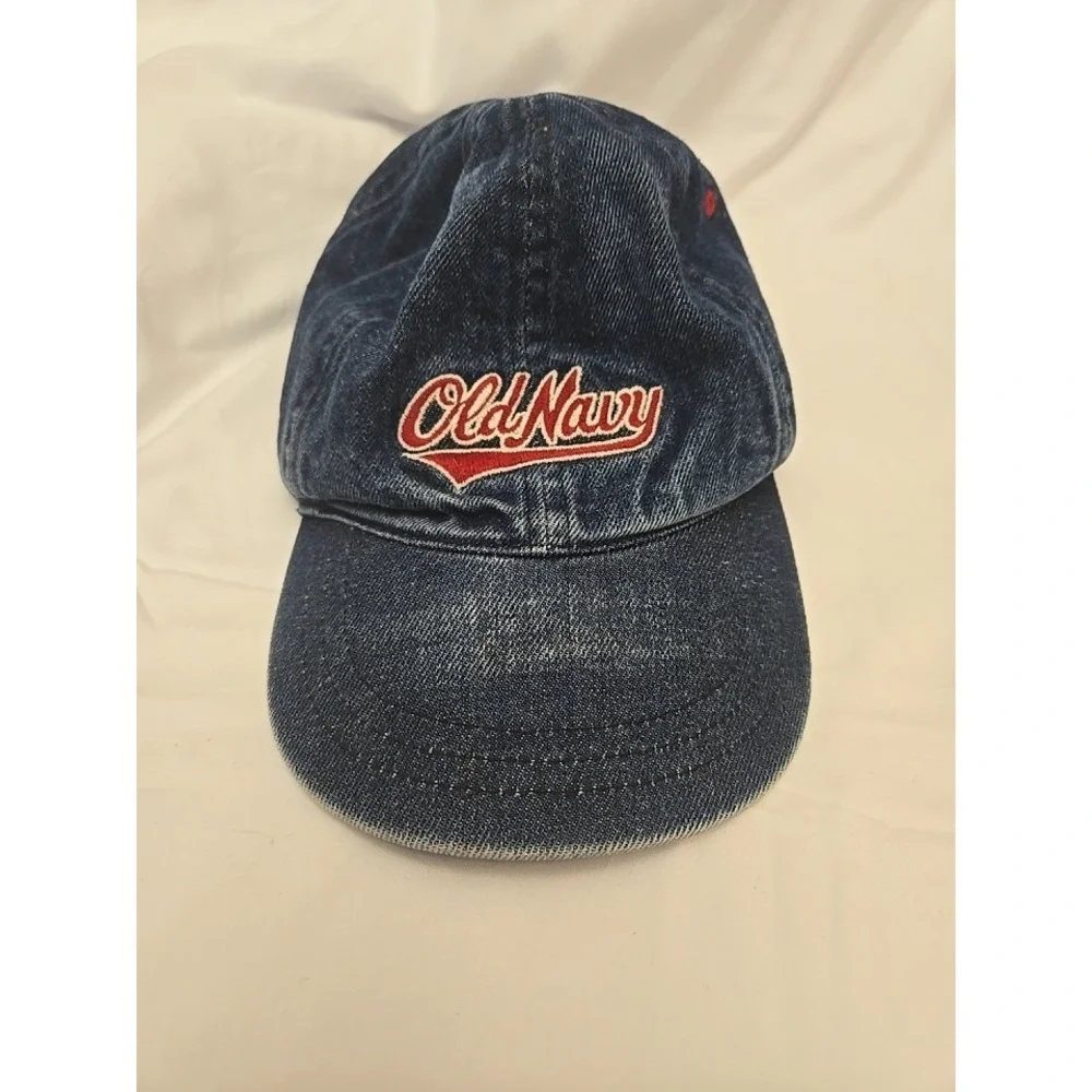 Toddler‎ Old Navy Hat Denim 4T- 5T Cap Elastic Back Red Retro Embroidered Logo